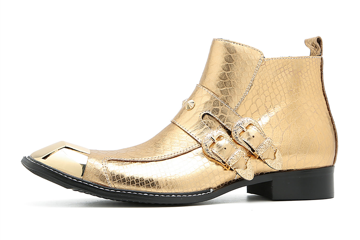 Men's Metal Square Toe Double Buckles Western Boots