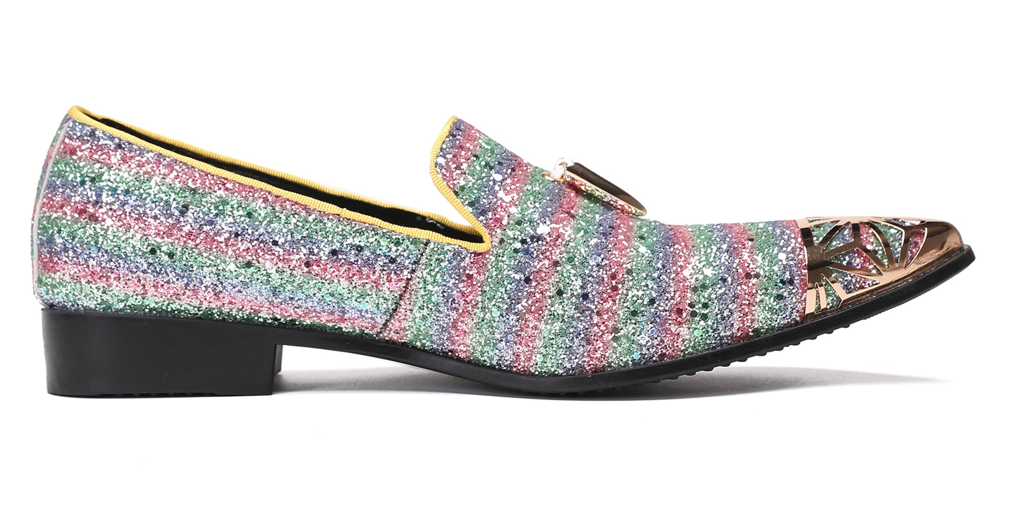 Mens Metal Tip Casual Glitter Western Loafers