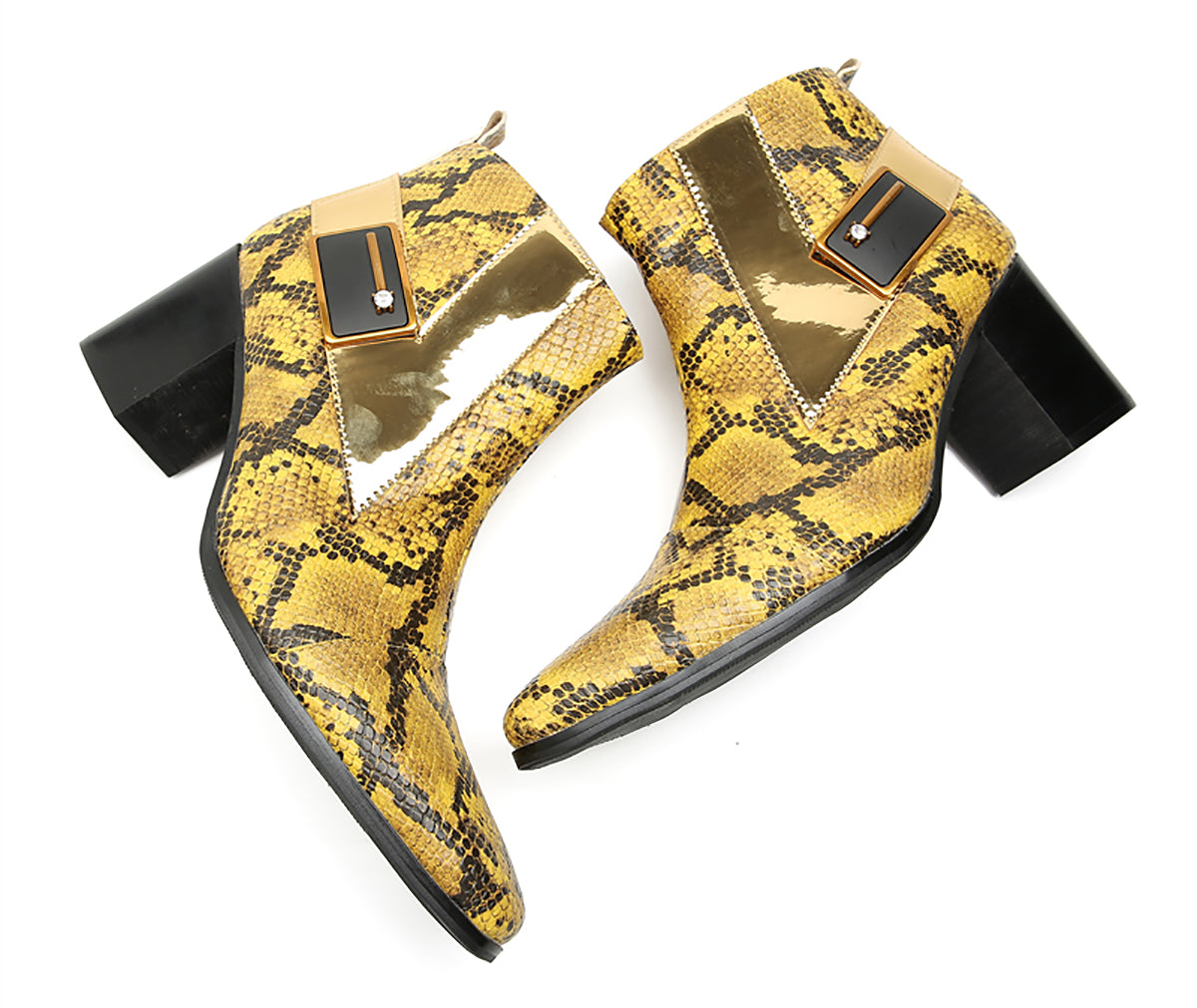 Men's Hight Top Snakeskin Texture Western Boots