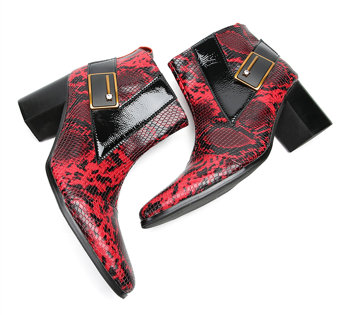 Men's Hight Top Snakeskin Texture Western Boots