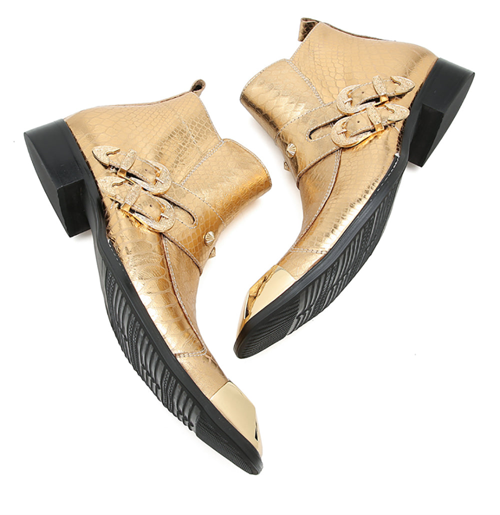 Men's Metal Square Toe Double Buckles Western Boots