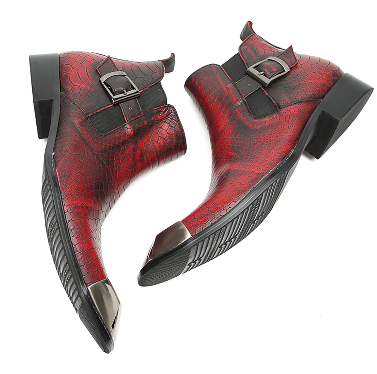 Men's Metal Square Toe Buckles Chelsea Western Boots