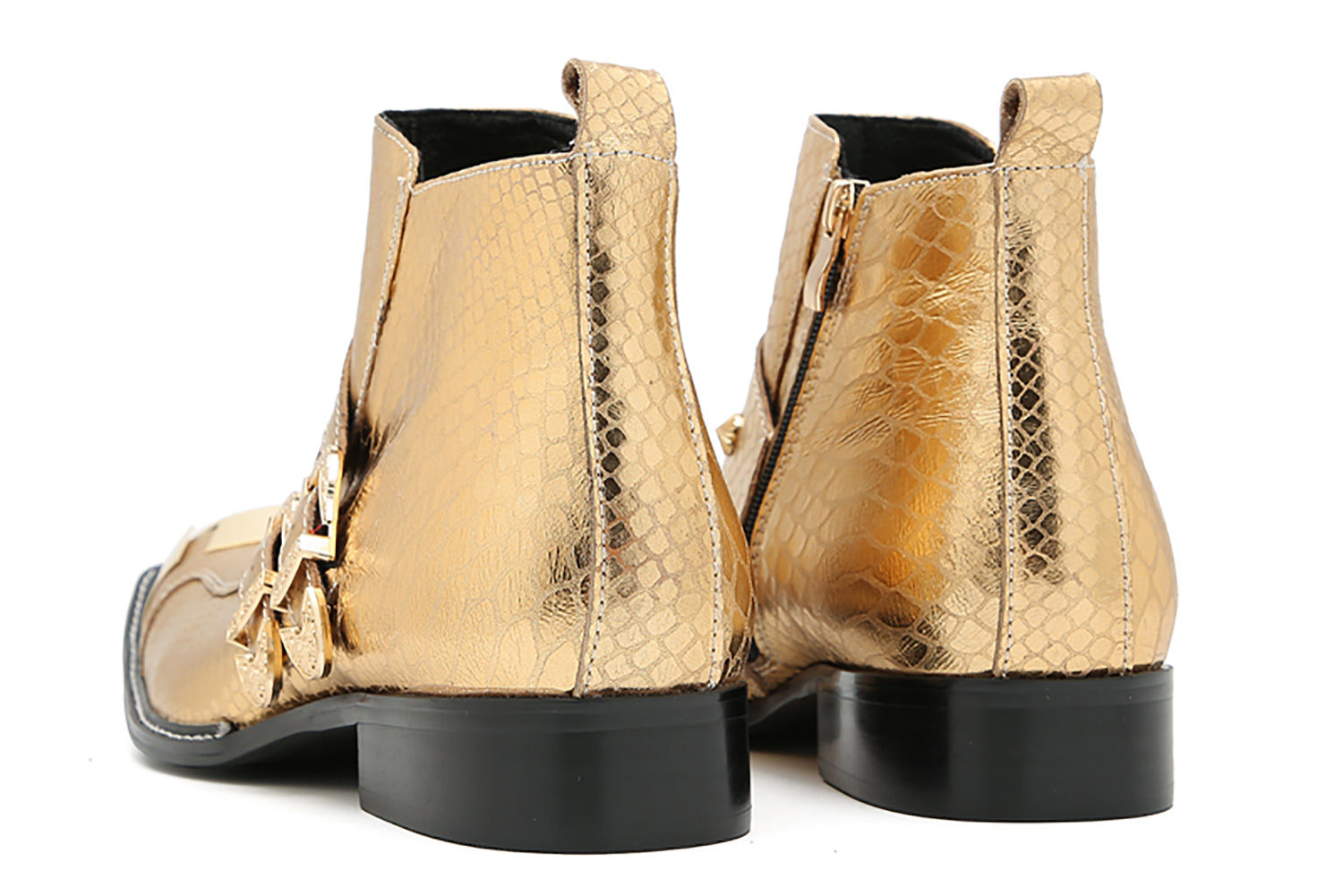 Men's Metal Square Toe Double Buckles Western Boots