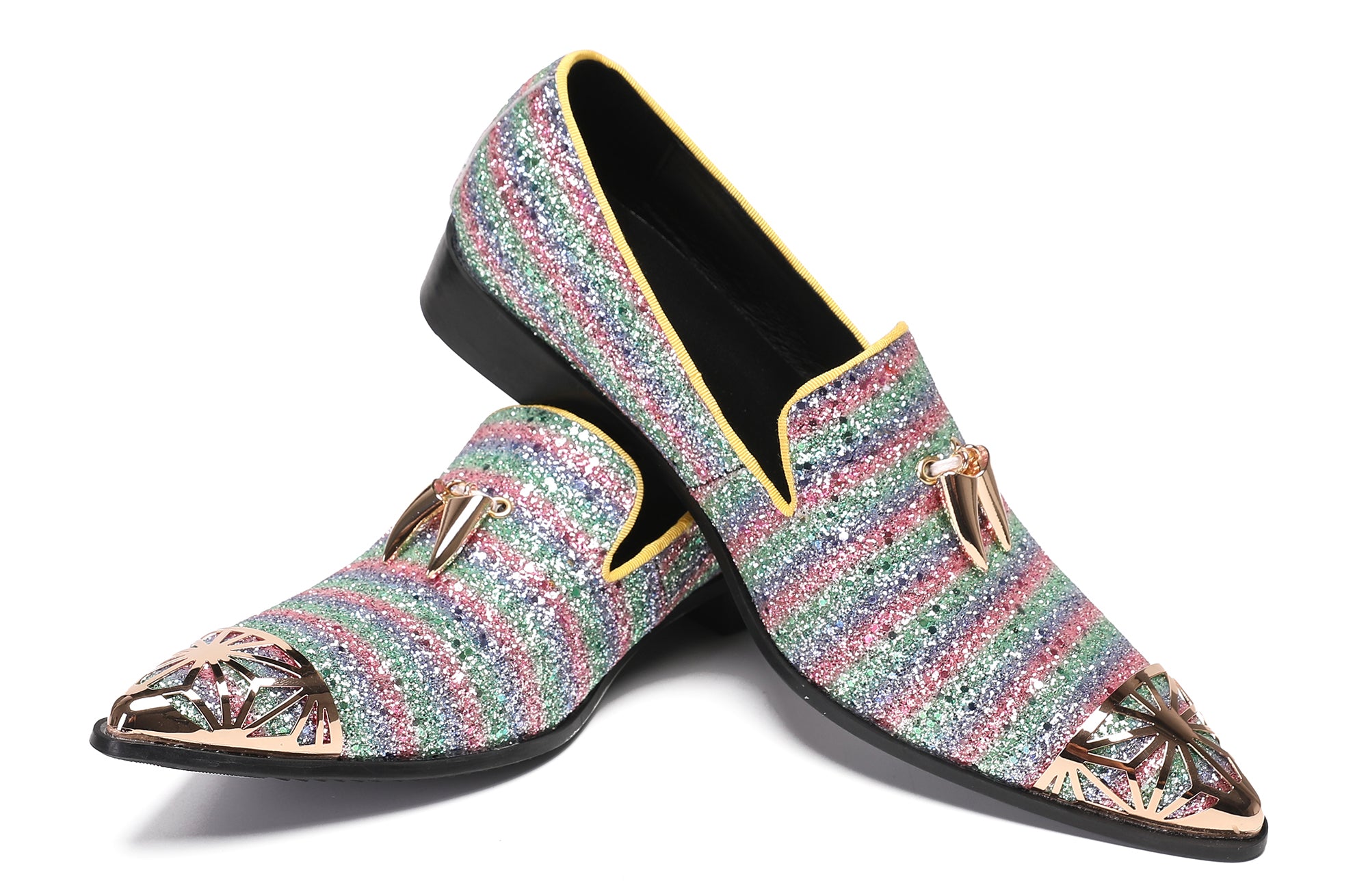 Mens Metal Tip Casual Glitter Western Loafers