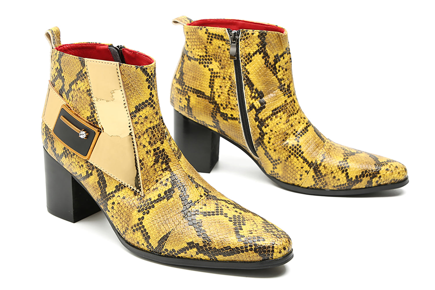 Men's Hight Top Snakeskin Texture Western Boots