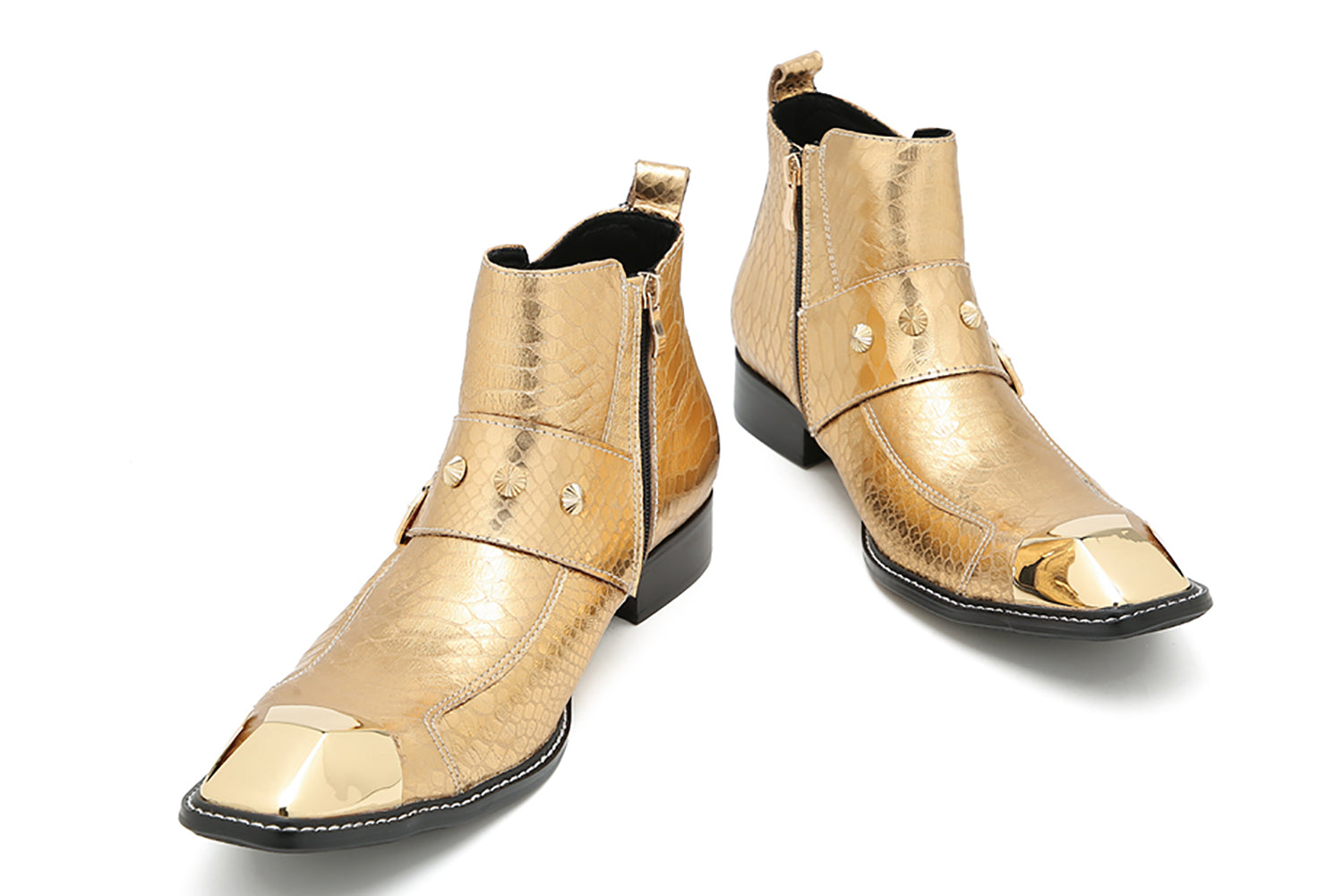 Men's Metal Square Toe Double Buckles Western Boots