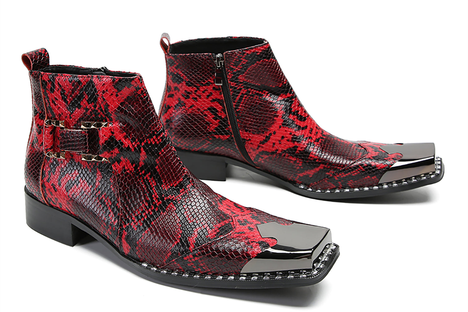 Botas occidentales de moda con punta cuadrada de metal para hombre
