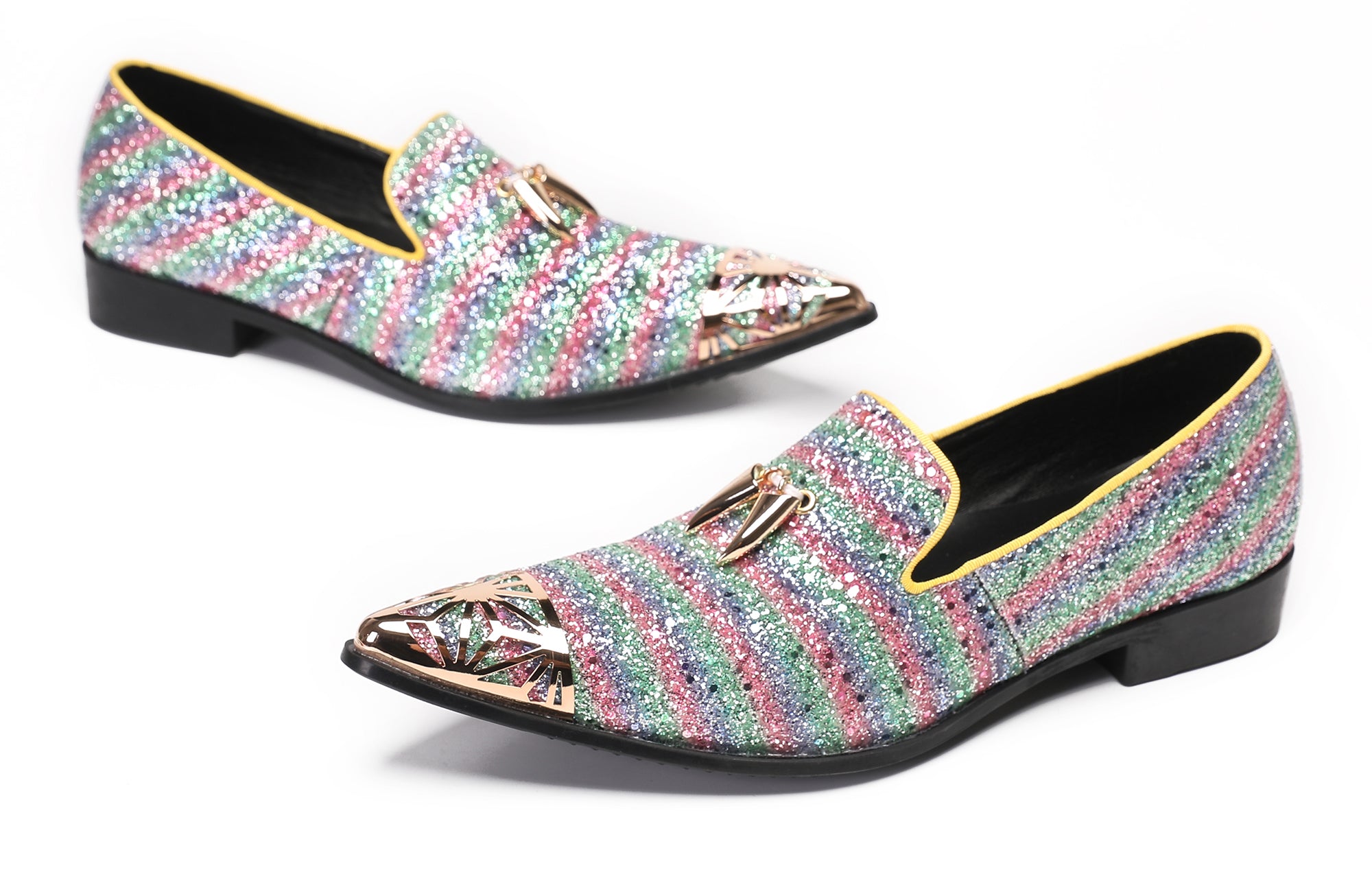Mens Metal Tip Casual Glitter Western Loafers