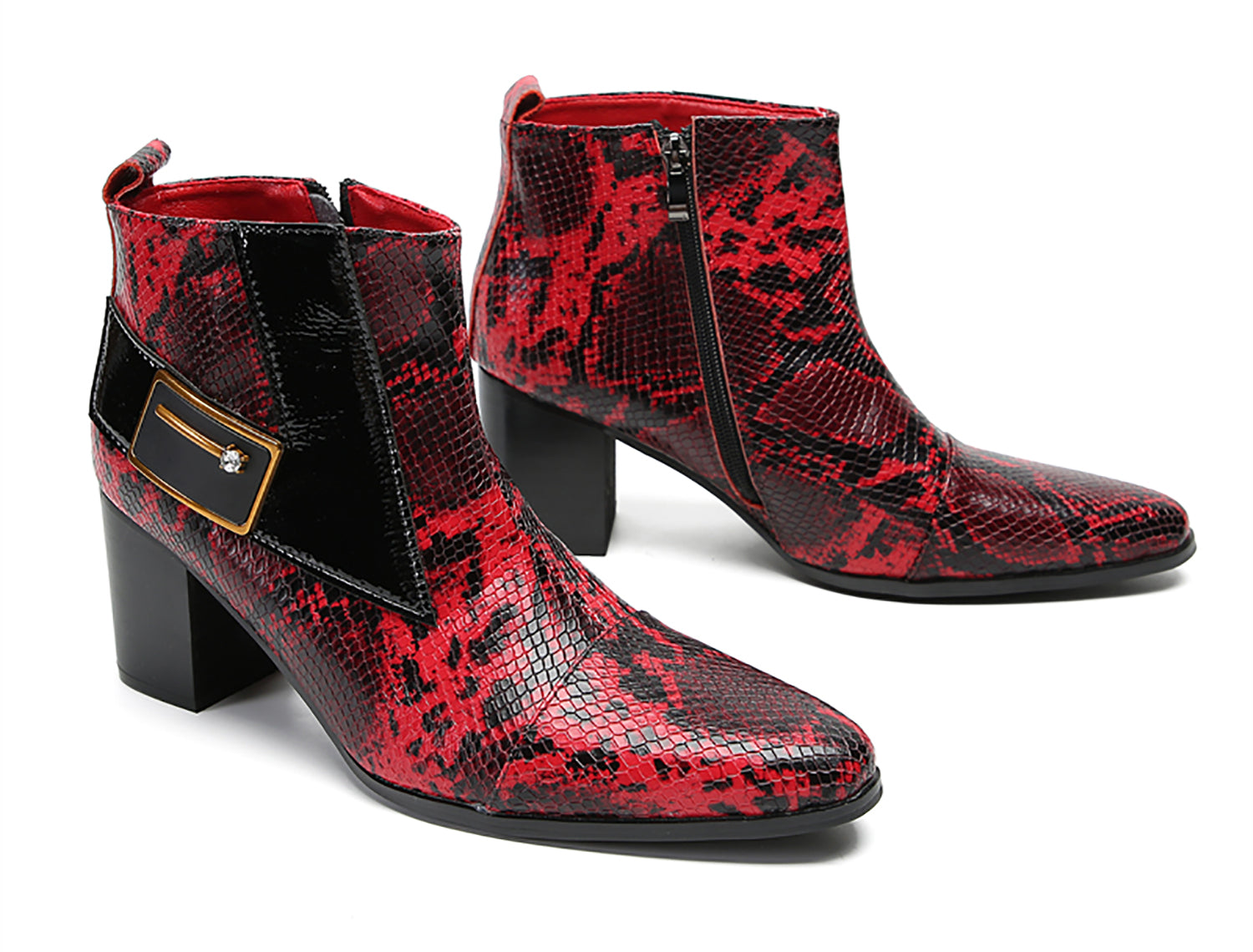 Men's Hight Top Snakeskin Texture Western Boots