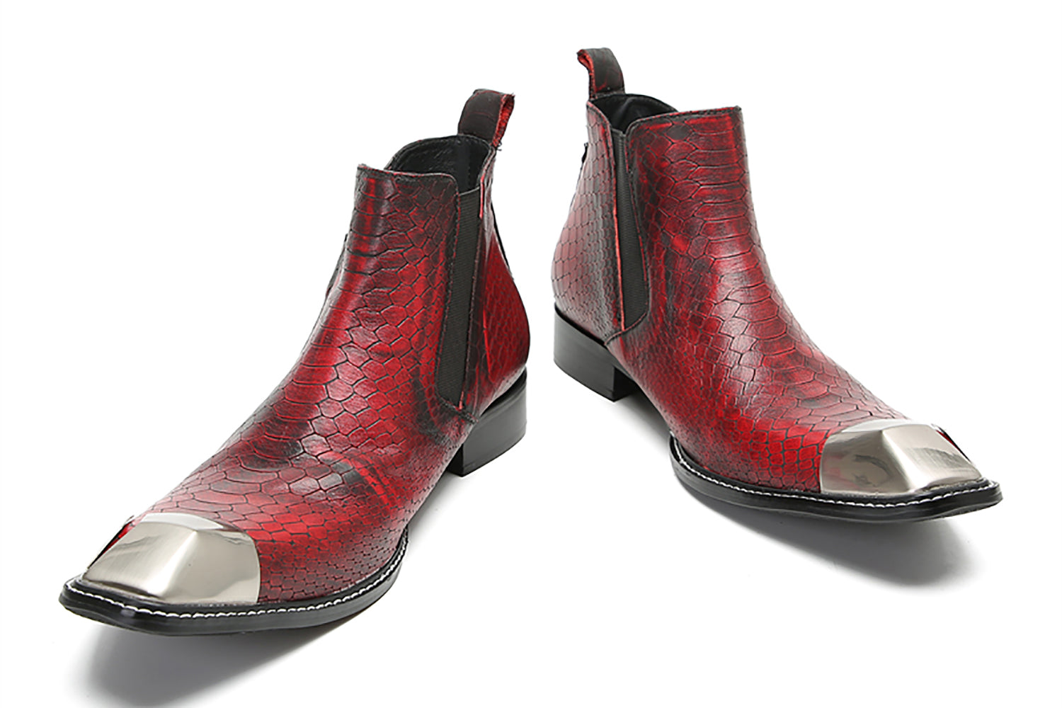 Men's Metal Square Toe Buckles Chelsea Western Boots