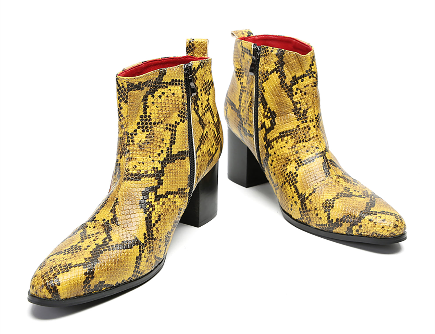 Men's Hight Top Snakeskin Texture Western Boots