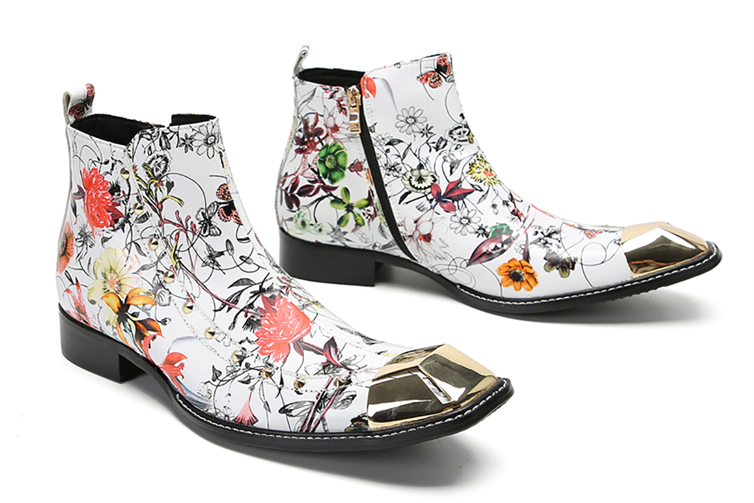 Men's Metal Square Toe Graffiti Western Boots