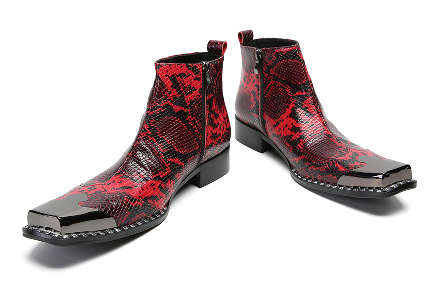 Botas occidentales de moda con punta cuadrada de metal para hombre