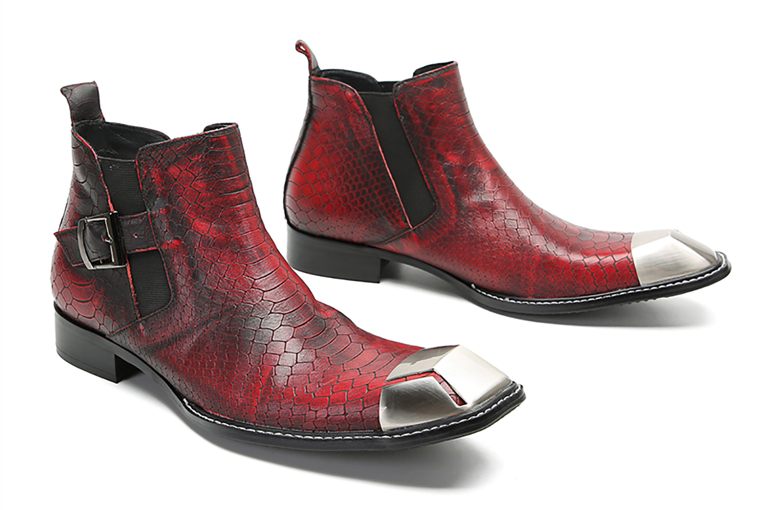 Men's Metal Square Toe Buckles Chelsea Western Boots