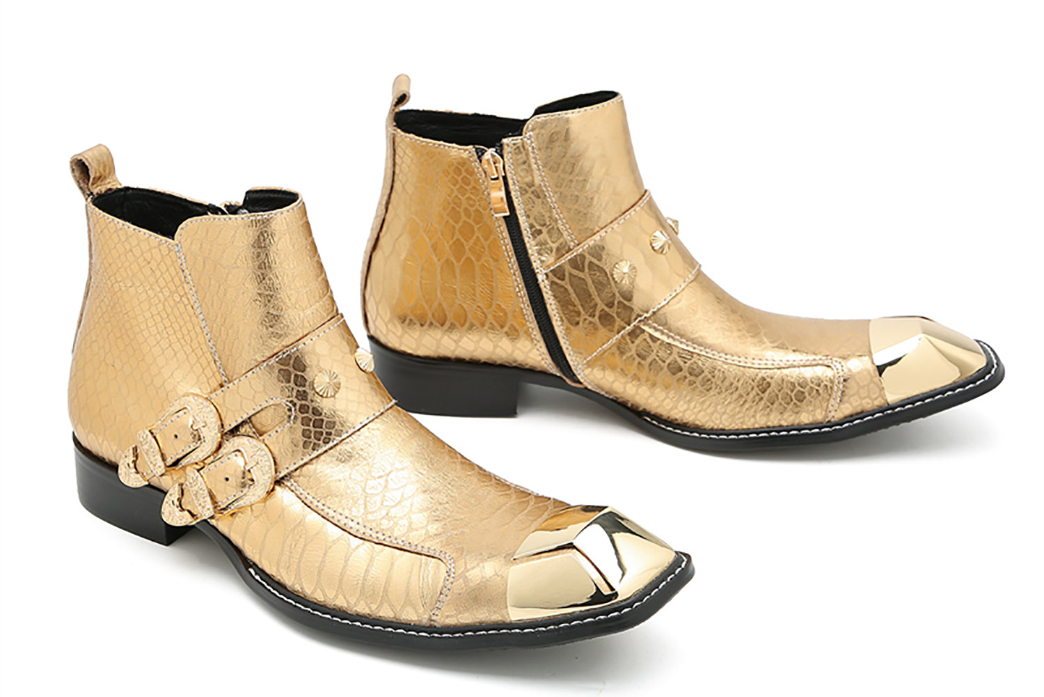 Men's Metal Square Toe Double Buckles Western Boots