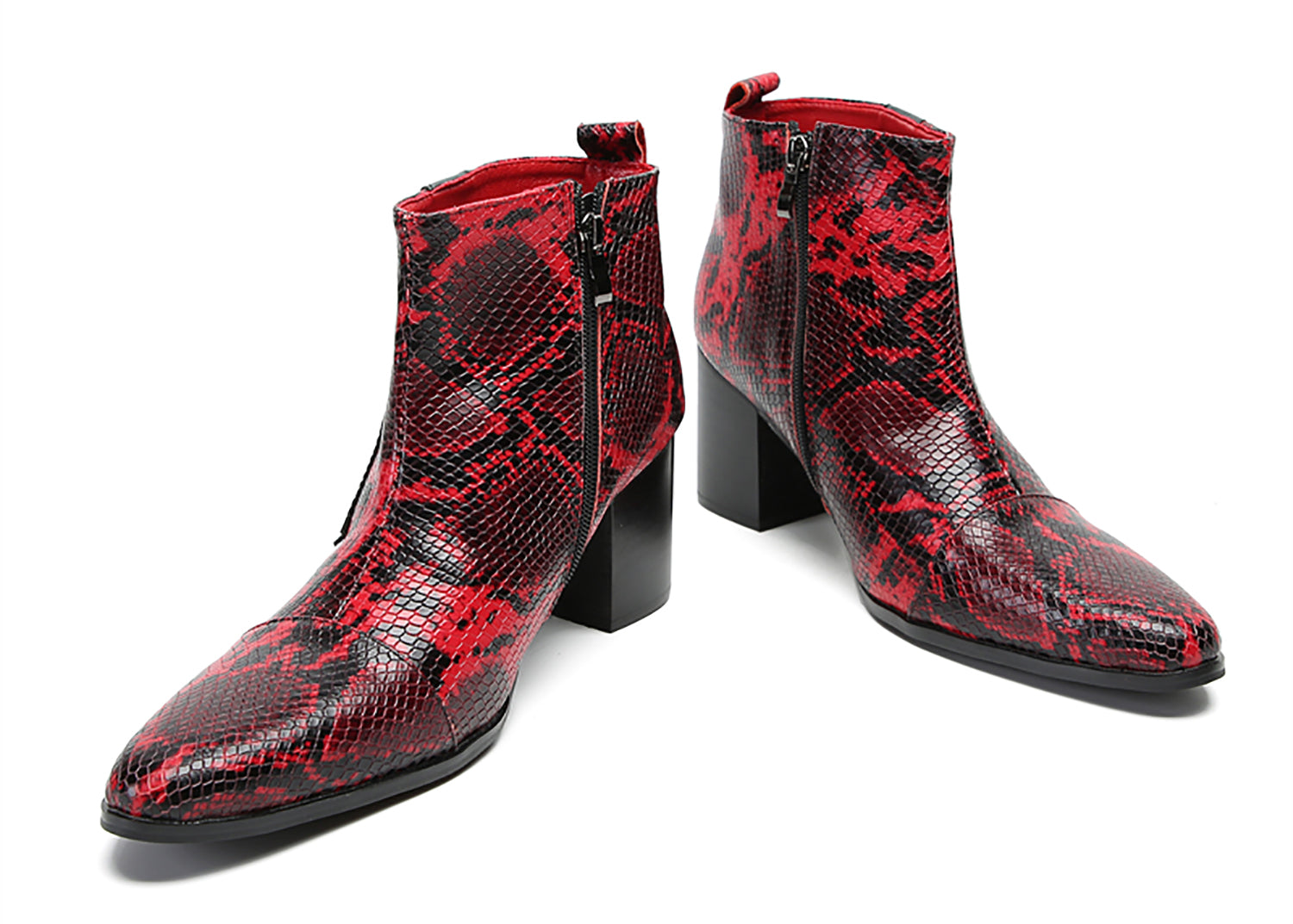 Men's Hight Top Snakeskin Texture Western Boots