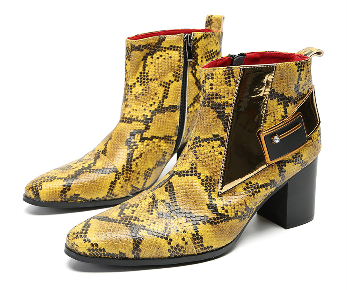 Men's Hight Top Snakeskin Texture Western Boots