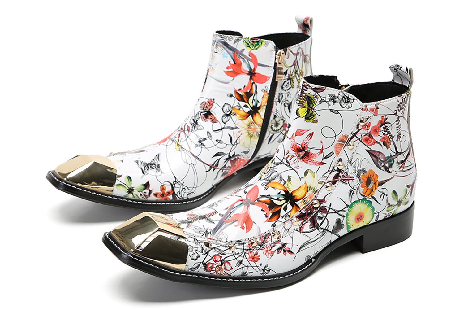 Men's Metal Square Toe Graffiti Western Boots