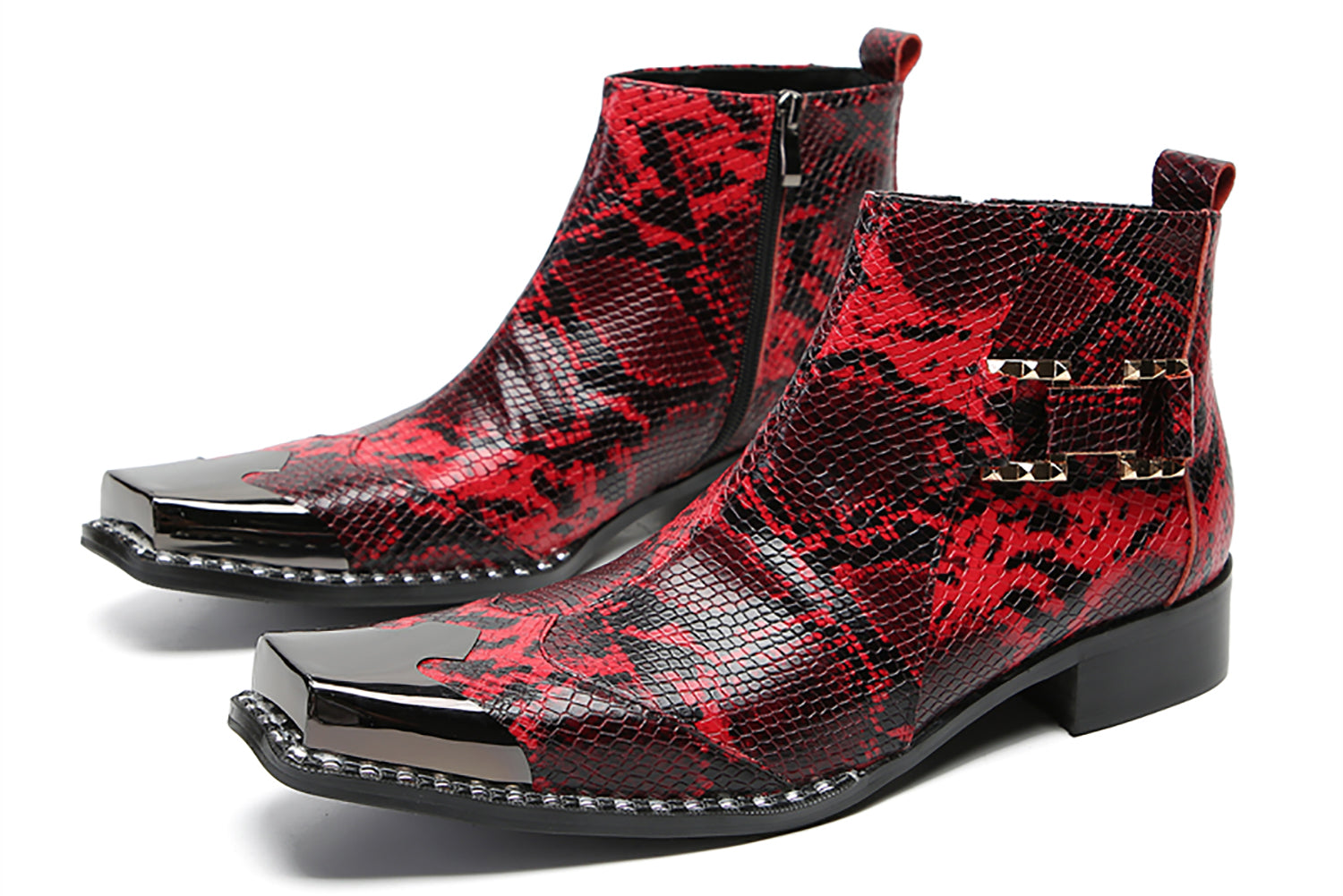 Botas occidentales de moda con punta cuadrada de metal para hombre