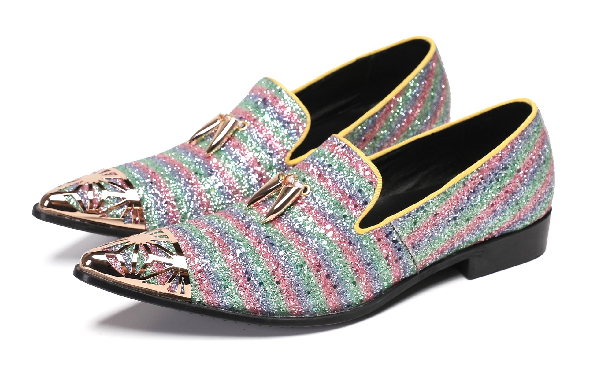 Mens Metal Tip Casual Glitter Western Loafers