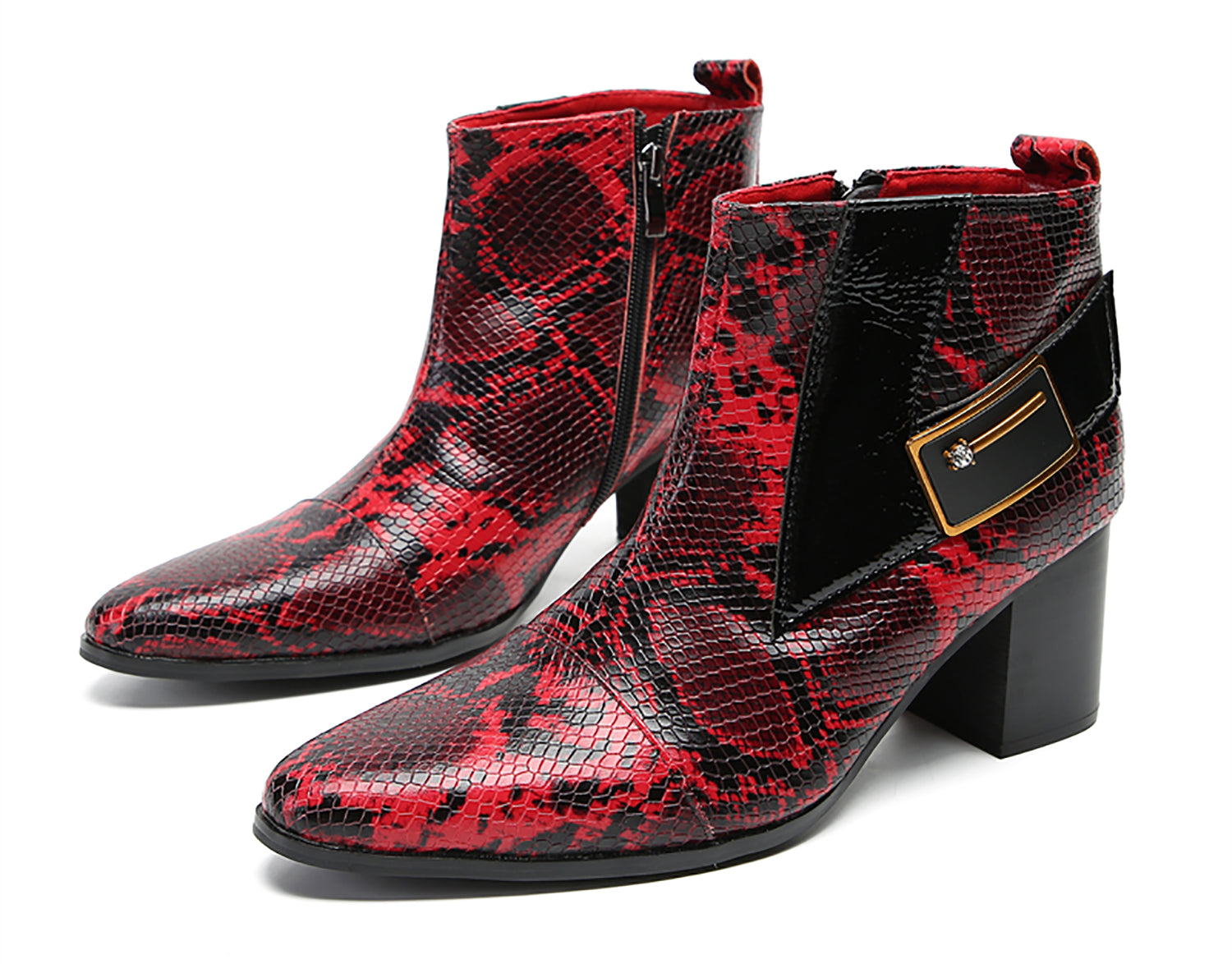 Men's Hight Top Snakeskin Texture Western Boots