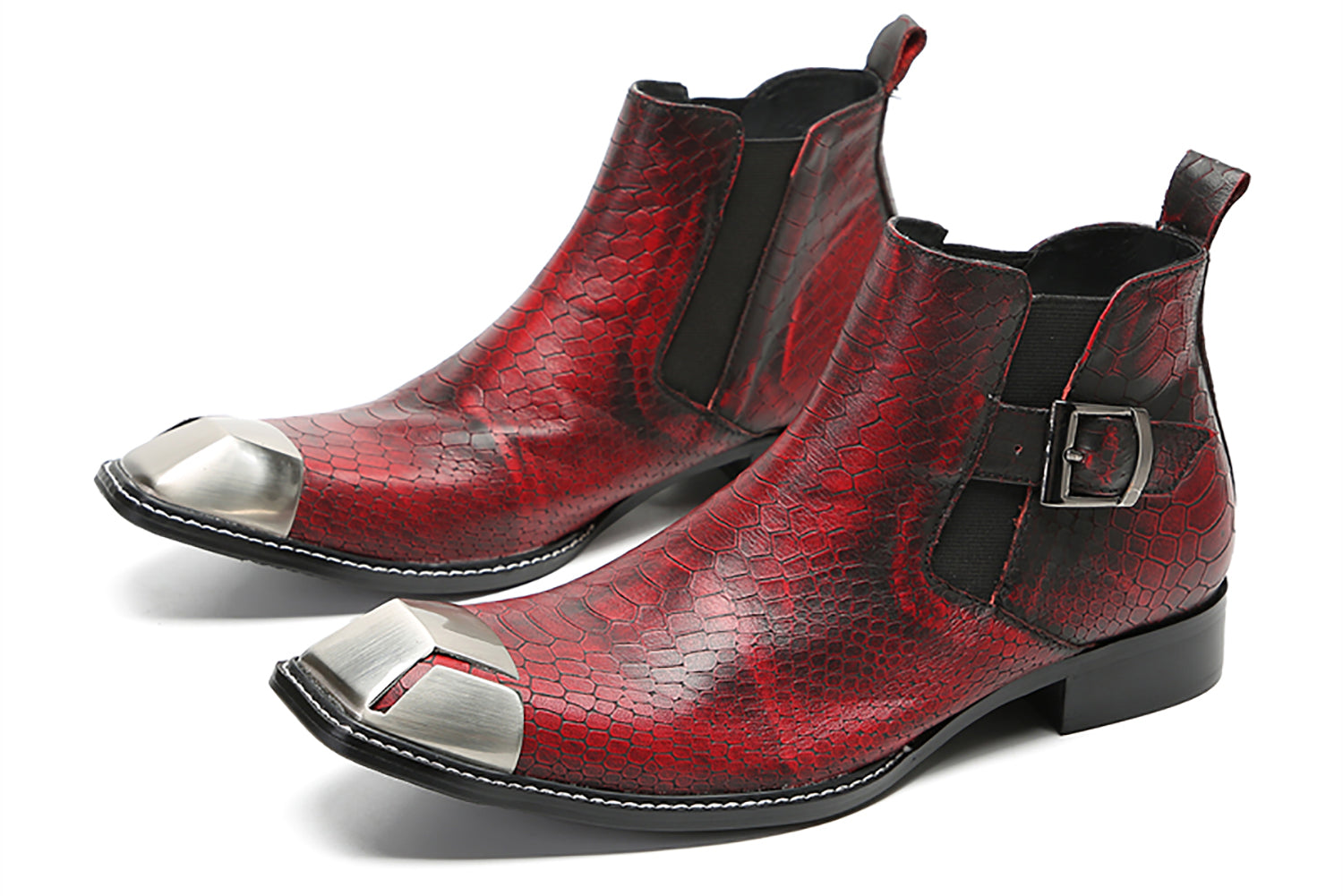 Men's Metal Square Toe Buckles Chelsea Western Boots