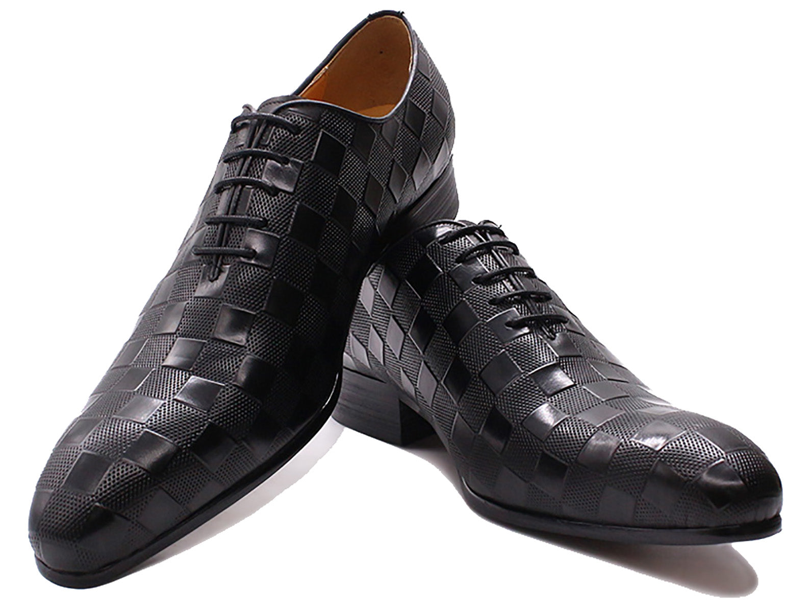 Men's Handmade Plaid Texture Oxfords