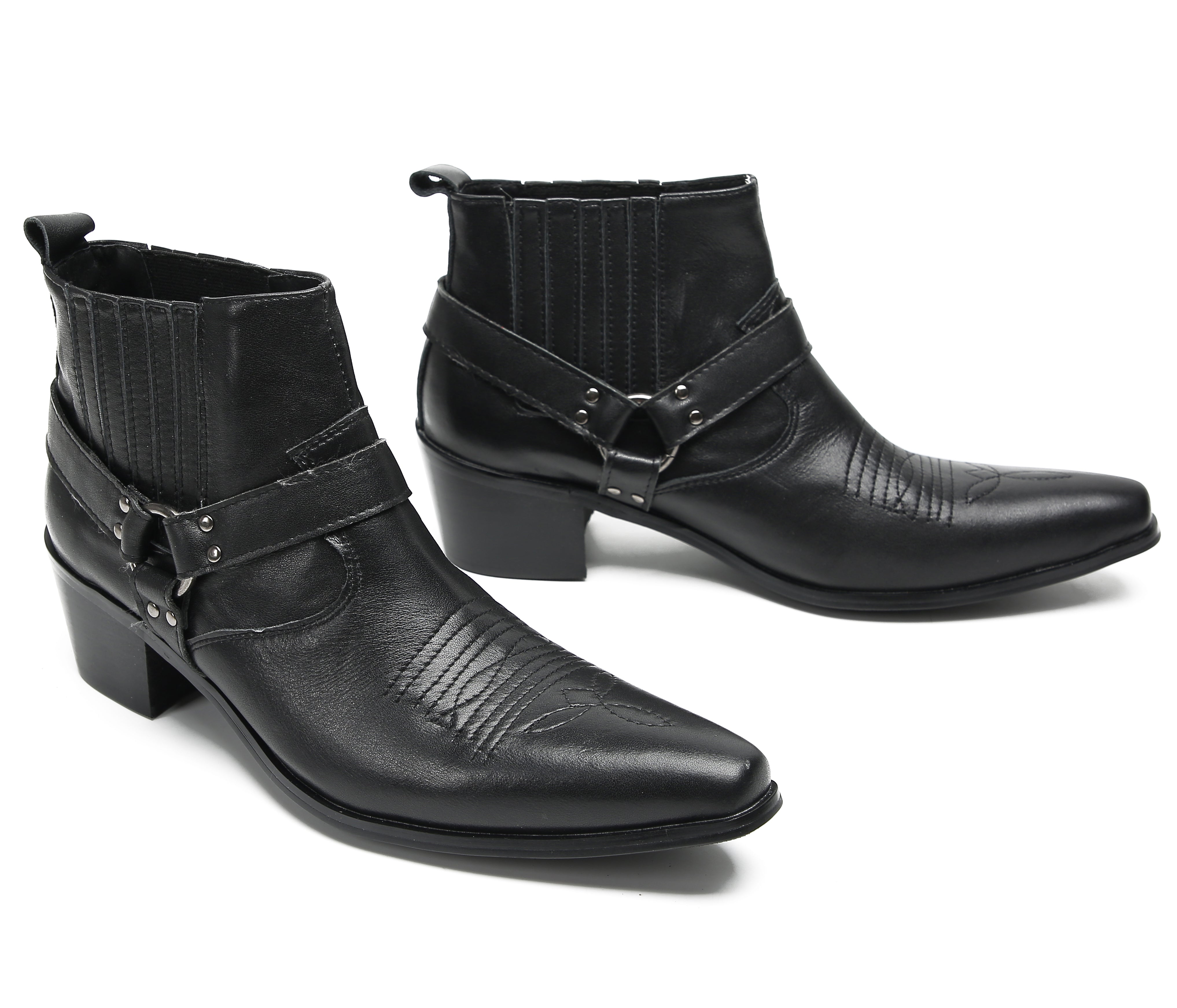 Men's Chain Strap Retro Western Boots
