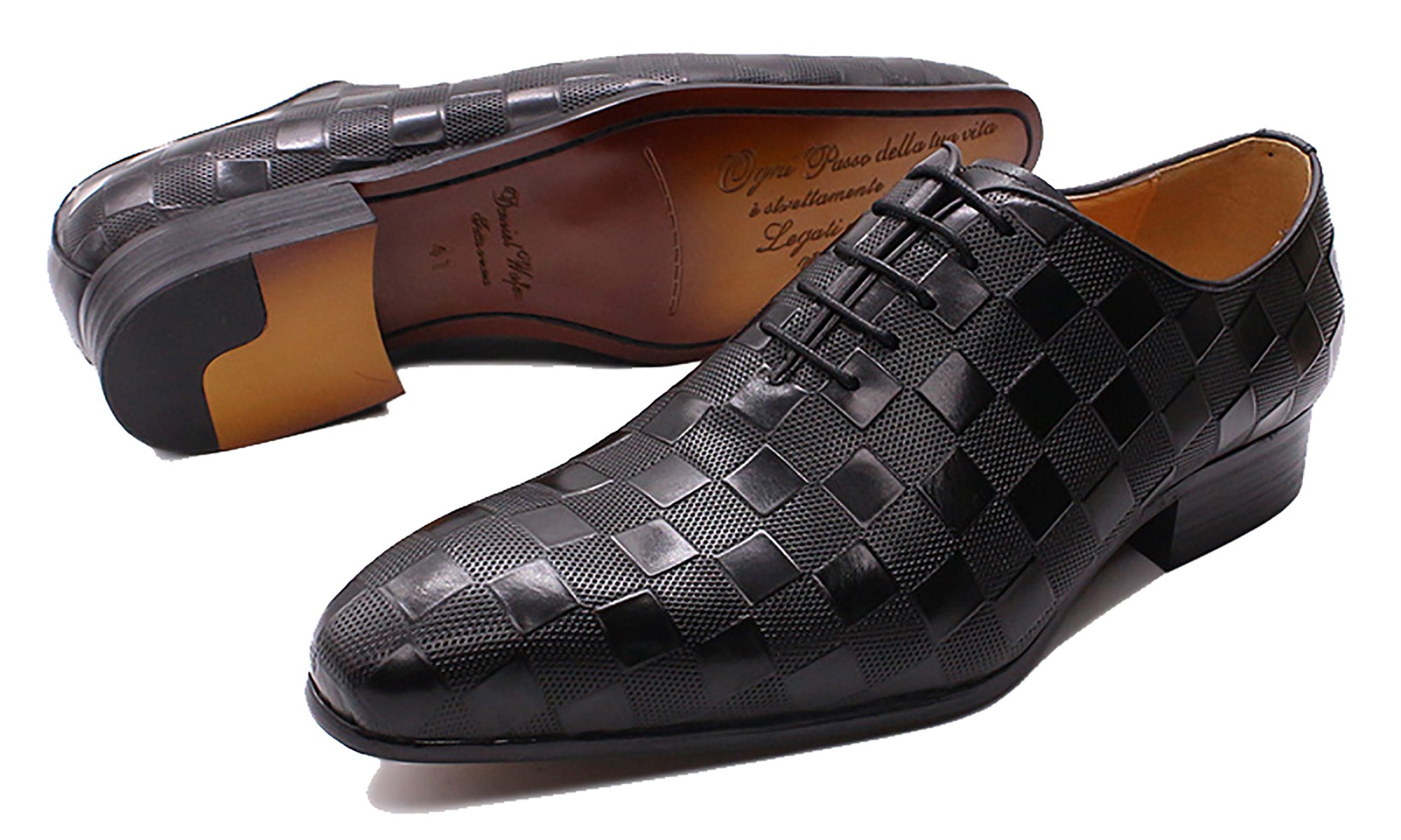 Men's Handmade Plaid Texture Oxfords