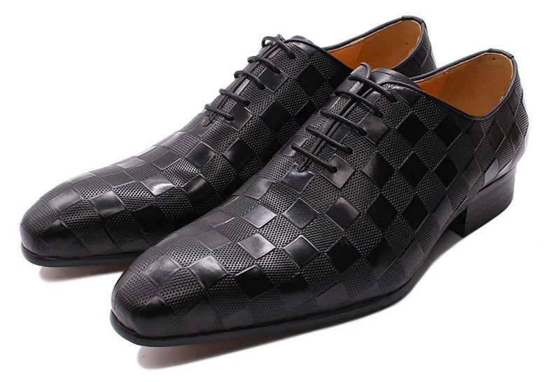 Men's Handmade Plaid Texture Oxfords