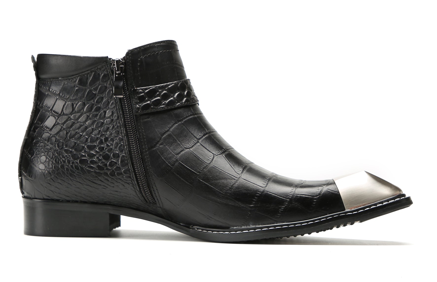 Men's Metal-Square Toe Zipper Buckle Western Boots