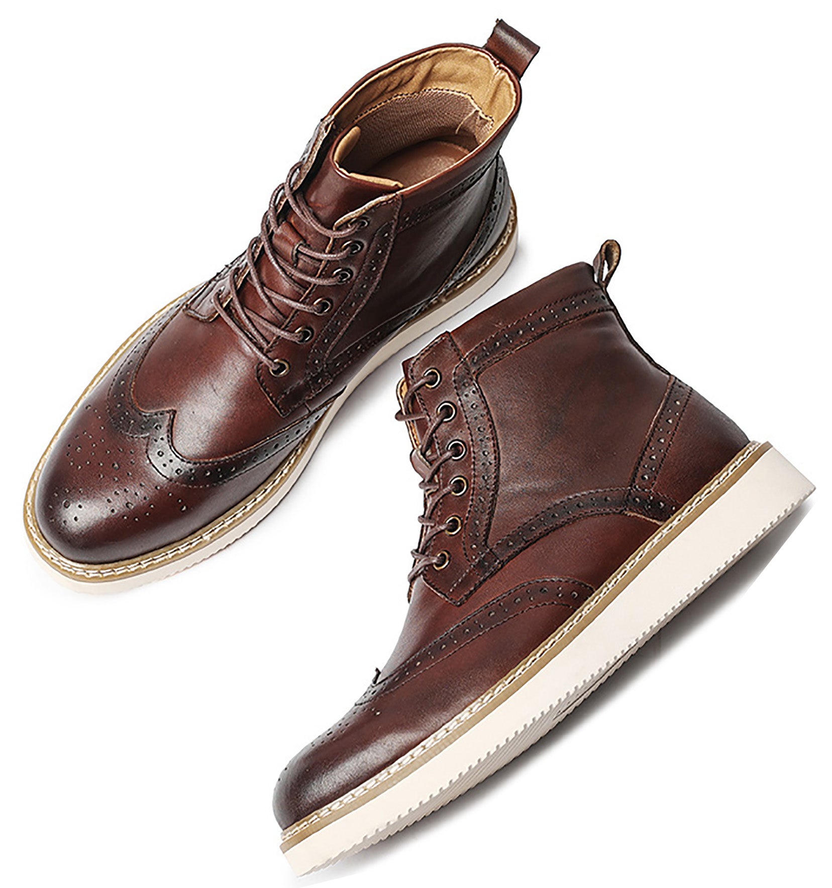 Men's Genuine Leather Wingtips Brogues Derby Boots