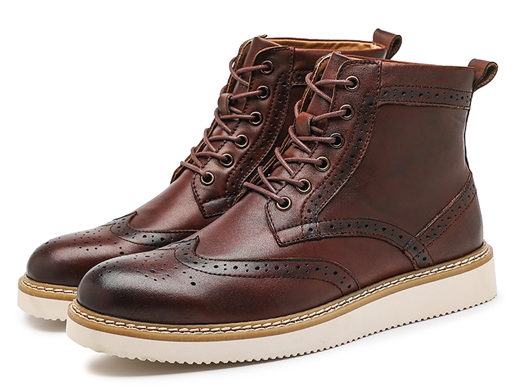 Men's Genuine Leather Wingtips Brogues Derby Boots
