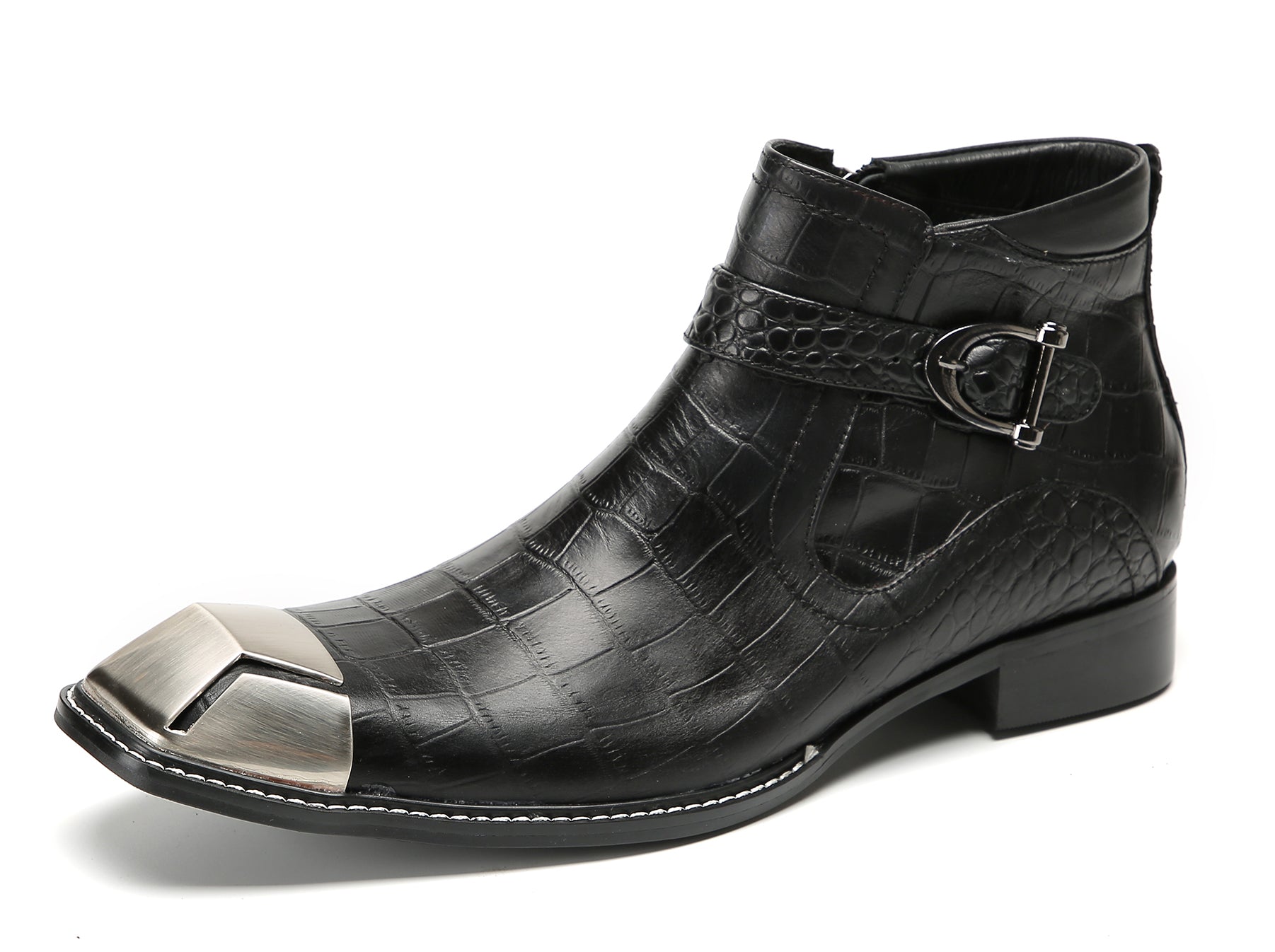 Men's Metal-Square Toe Zipper Buckle Western Boots