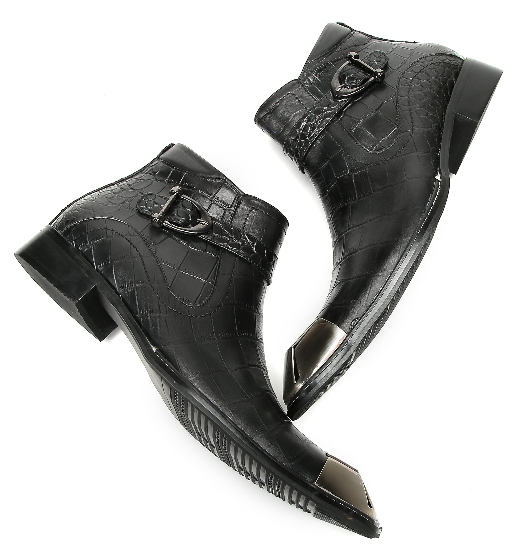 Men's Metal-Square Toe Zipper Buckle Western Boots