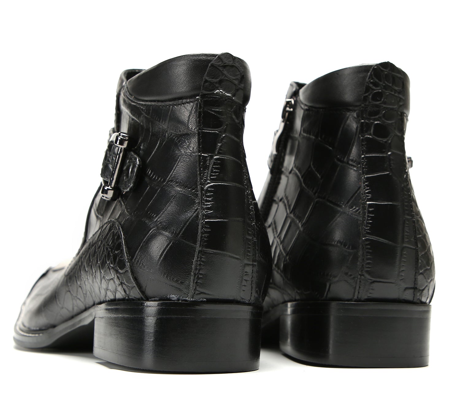 Men's Metal-Square Toe Zipper Buckle Western Boots