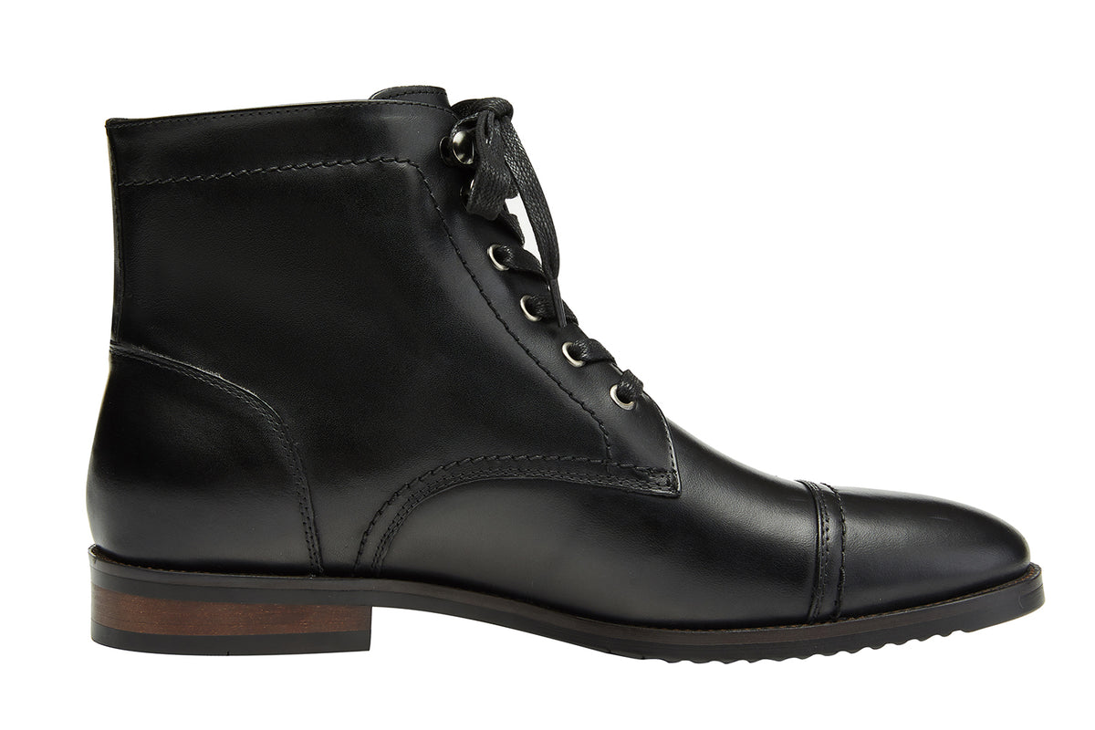 Santimon Men's Leather Mid Calf Combat Boots - Zipper Dress Boots Black Size 7 M US
