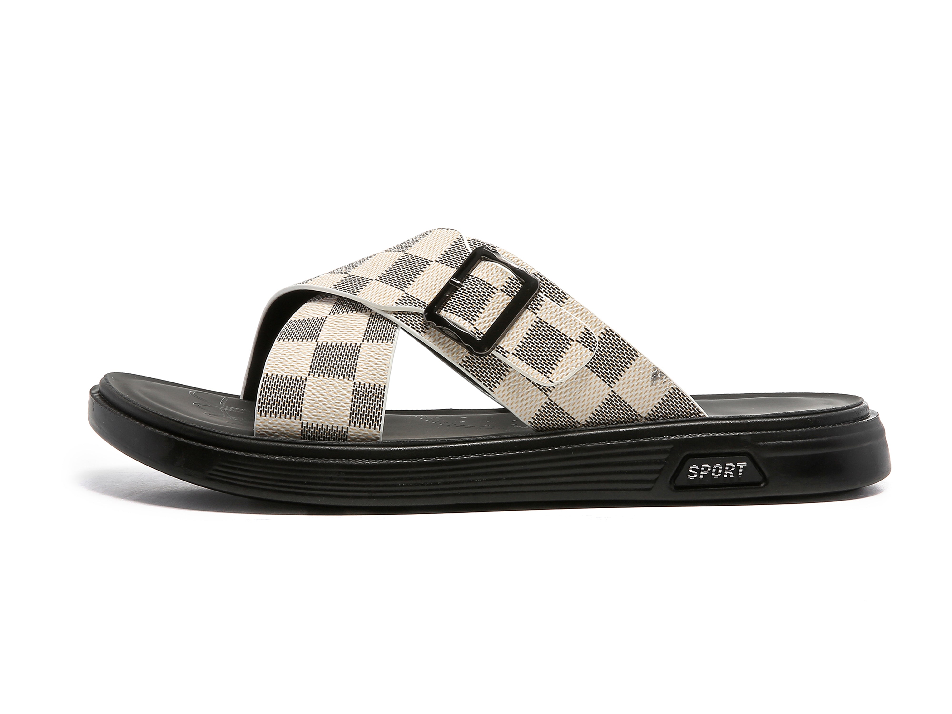 Chanclas cruzadas a cuadros para hombre Beige