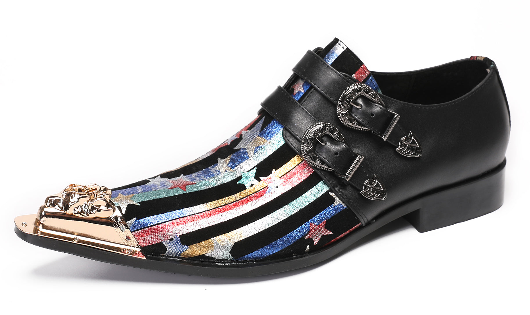 Mens Casual Dress Double Buckle Western Loafers