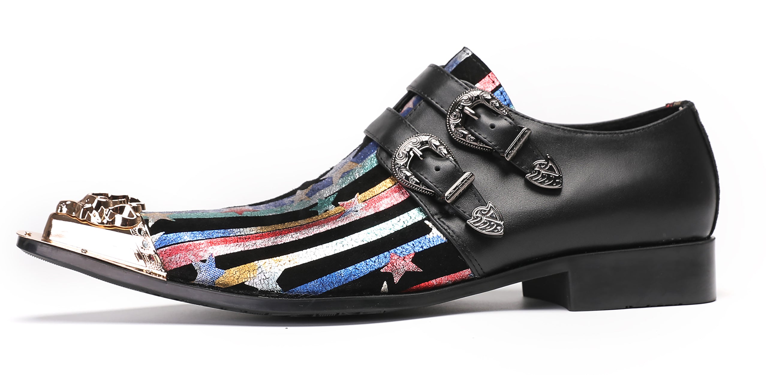 Mens Casual Dress Double Buckle Western Loafers