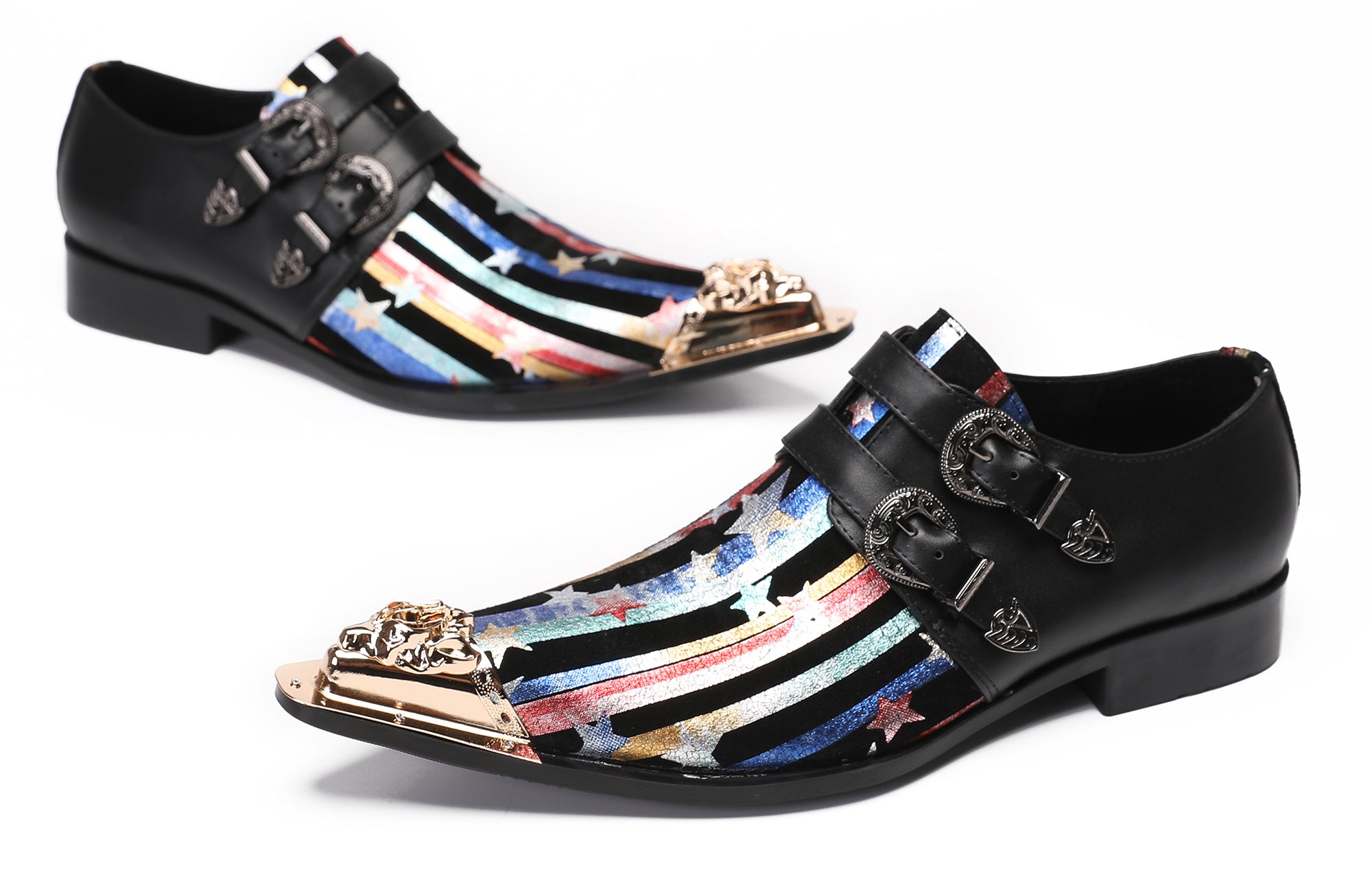 Mens Casual Dress Double Buckle Western Loafers