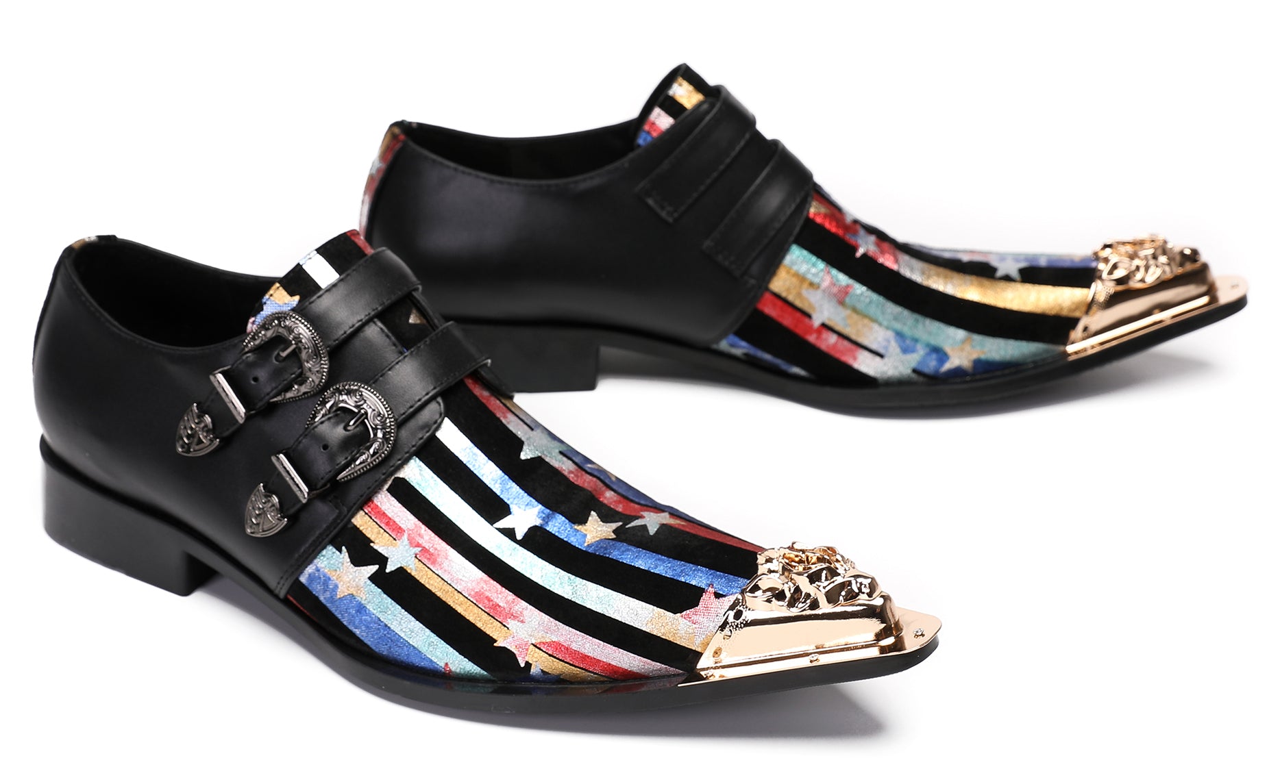 Mens Casual Dress Double Buckle Western Loafers