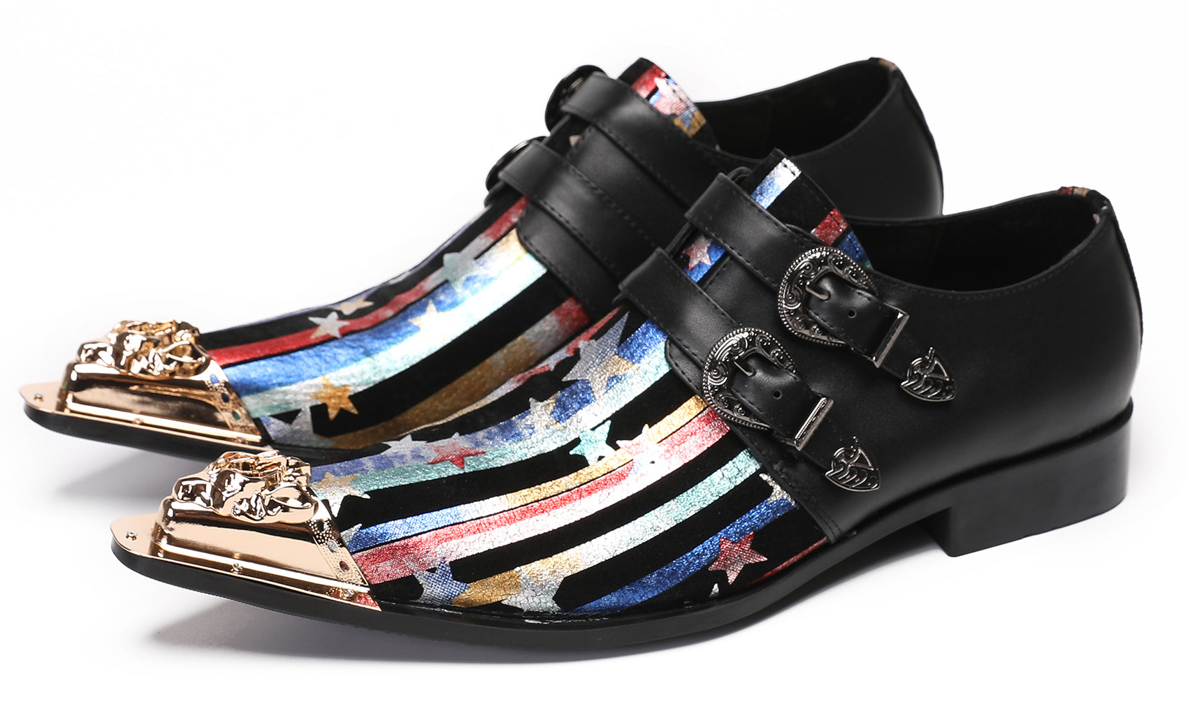 Mens Casual Dress Double Buckle Western Loafers