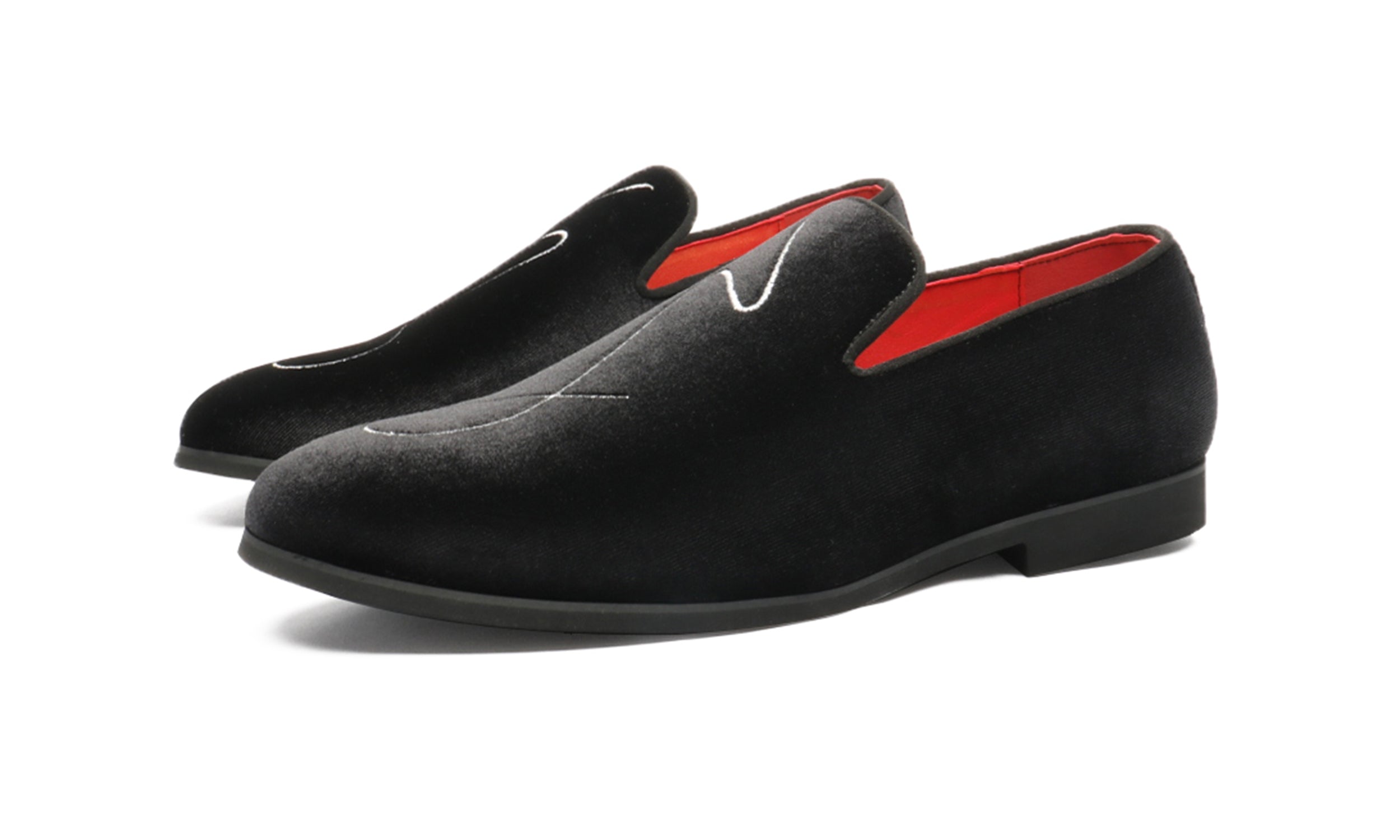 Men's Embroidery Velvet Loafers Black
