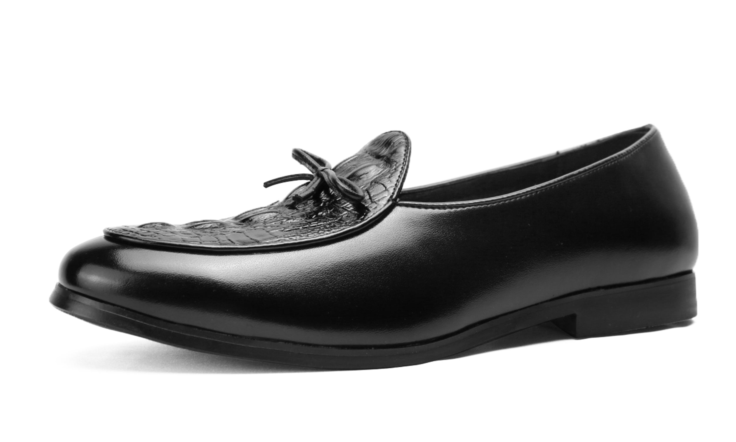 Mocasines con lazo de cocodrilo para hombre negro