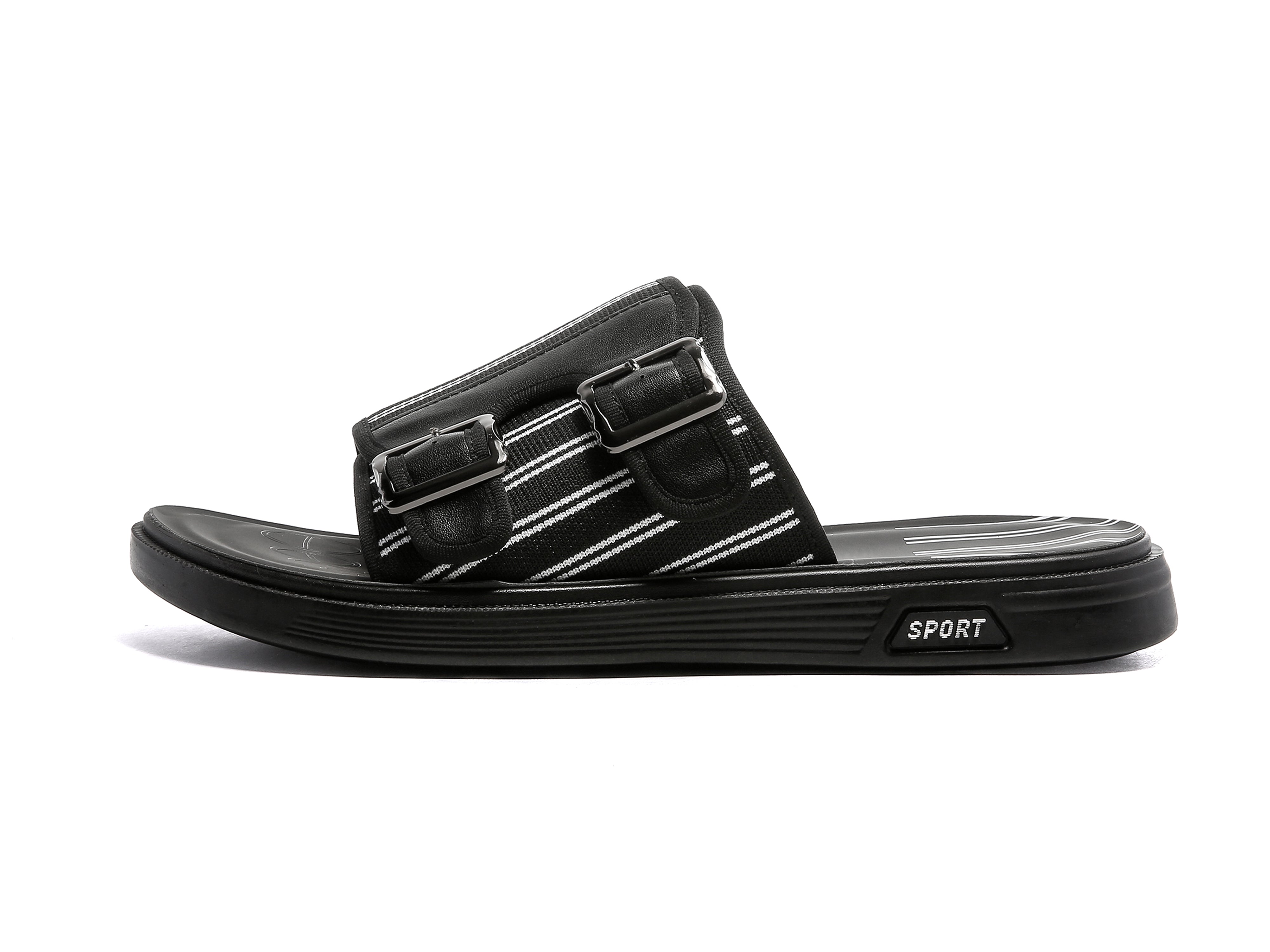 Men's Stripe Buckle Slides Black
