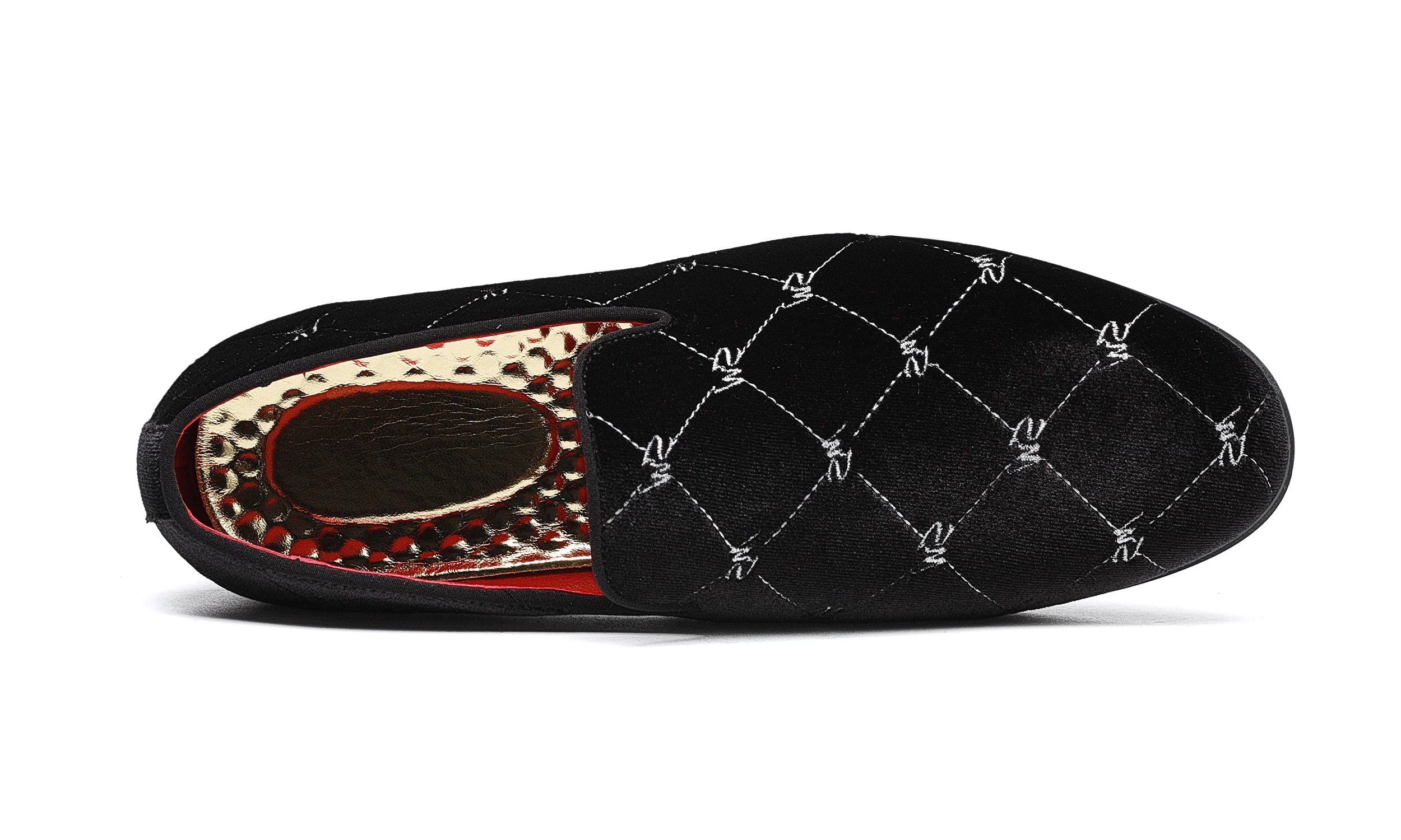 Mocasines de hombre de terciopelo con costuras plateadas