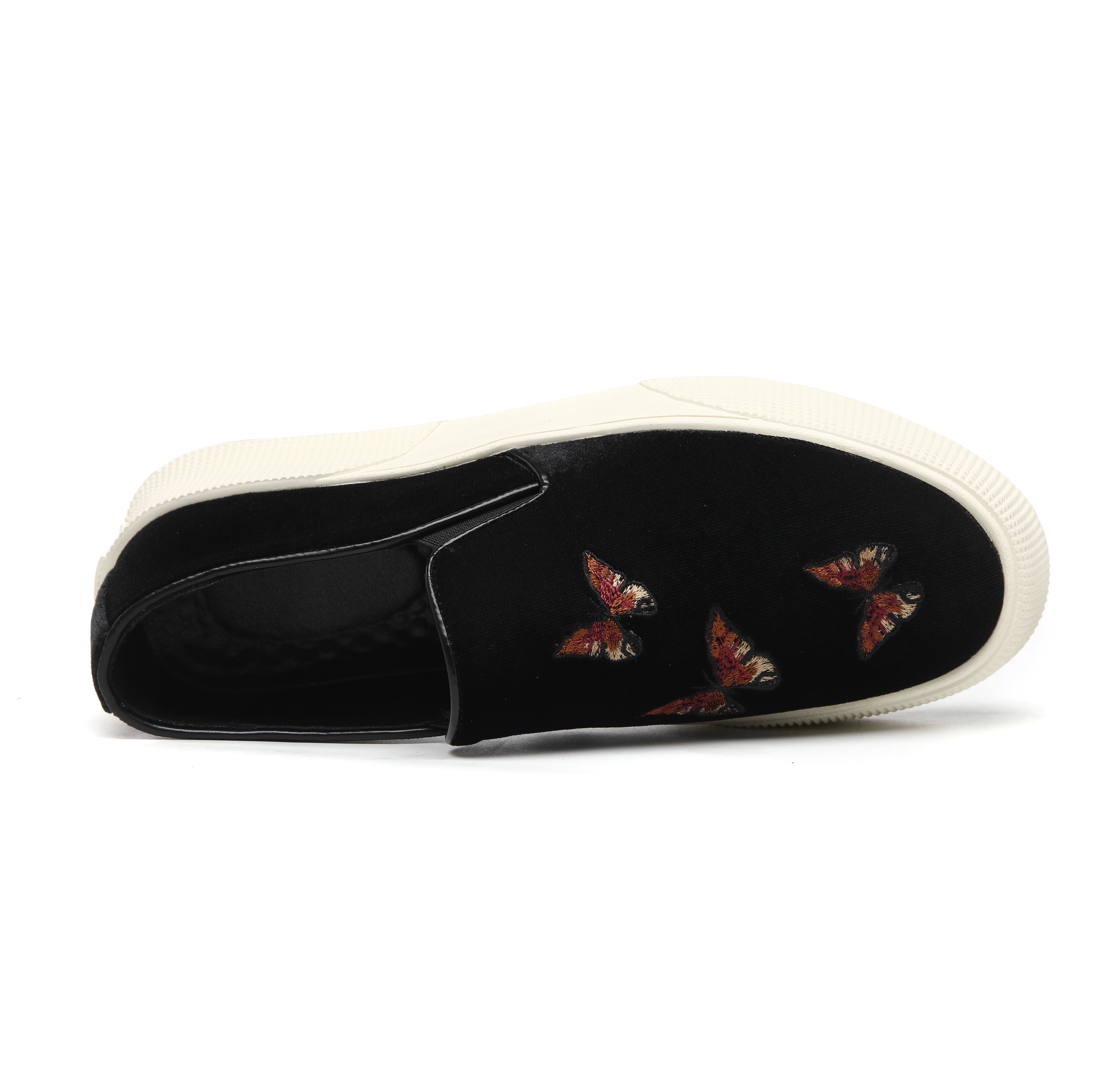 Mocasines de hombre de terciopelo con bordado de mariposas
