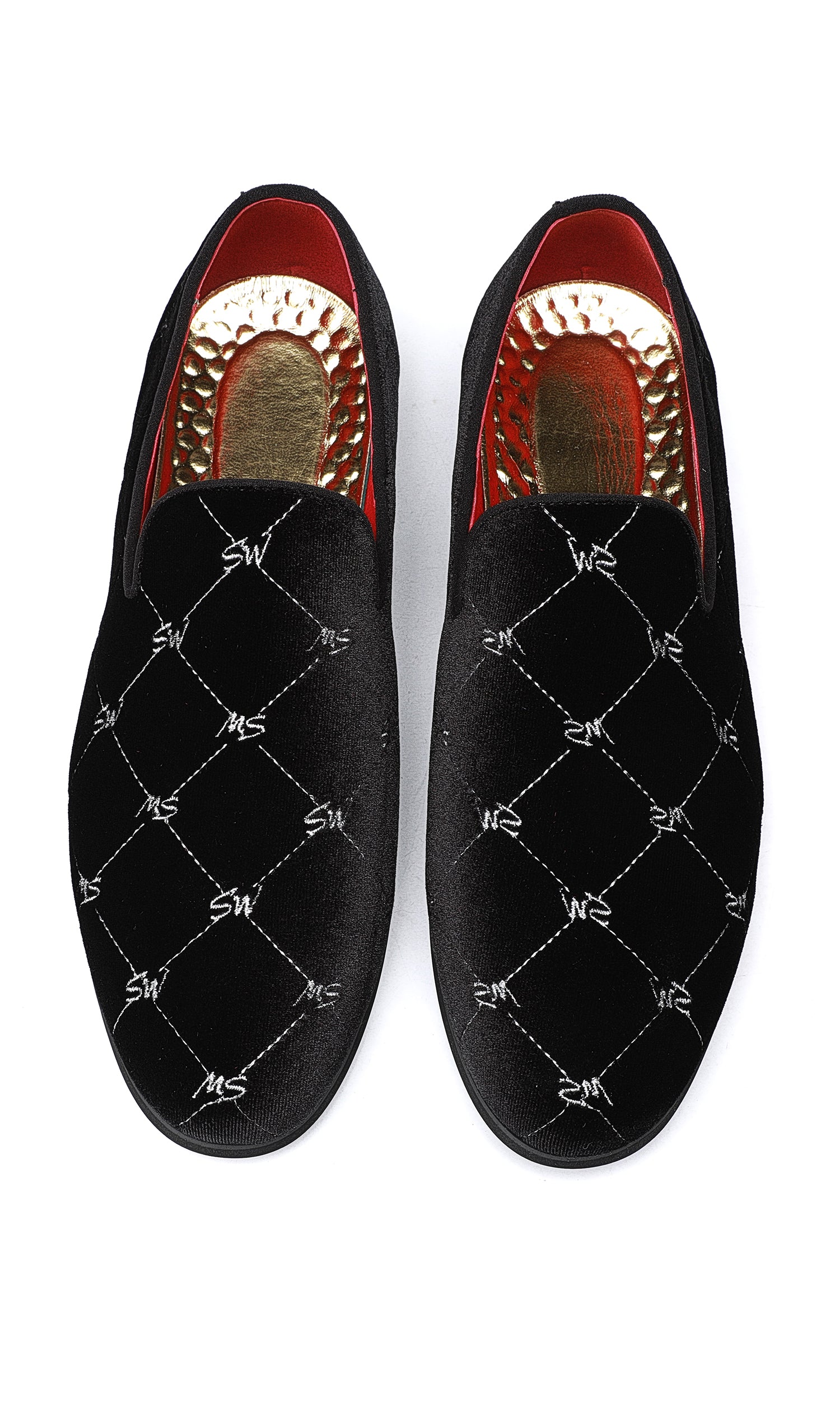 Mocasines de hombre de terciopelo con costuras plateadas