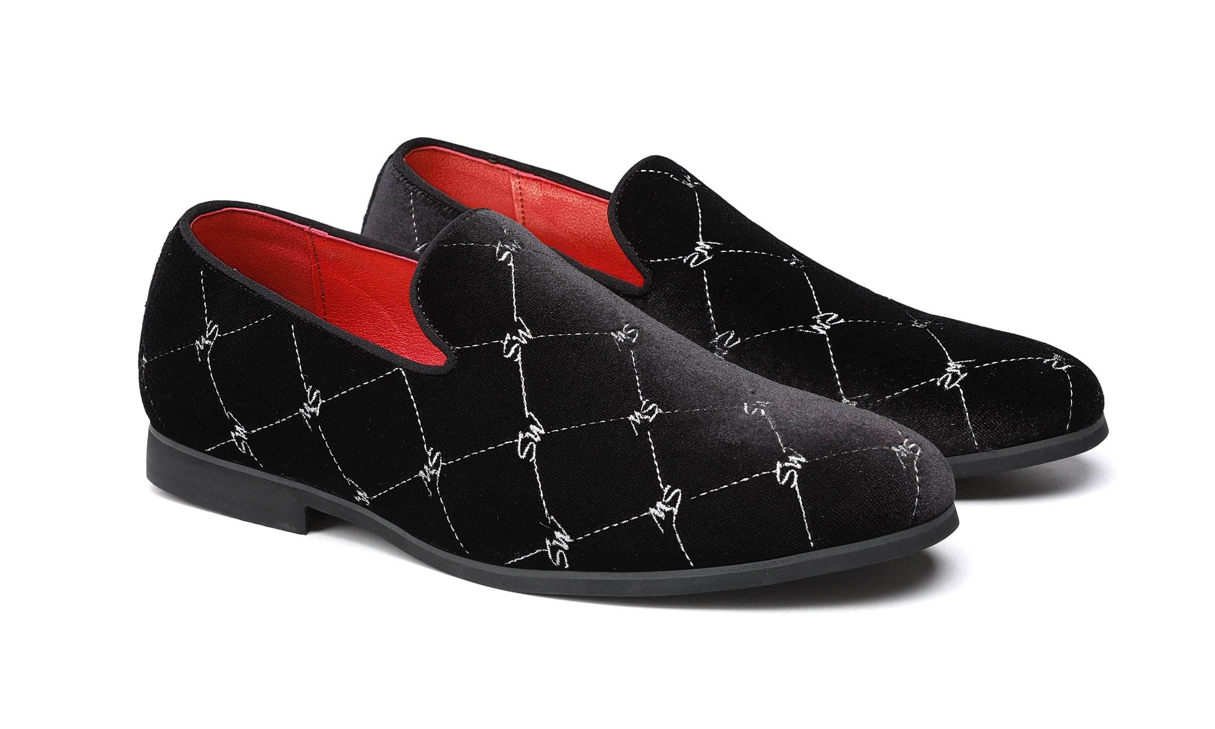 Mocasines de hombre de terciopelo con costuras plateadas